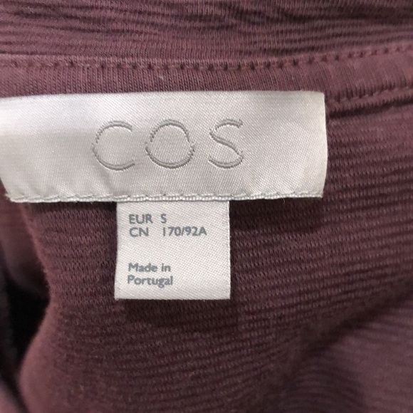 COS T-Shirt Top Size Small Eggplant Dark Purple Ribbed Cotton Short Sleeve - Picture 6 of 11